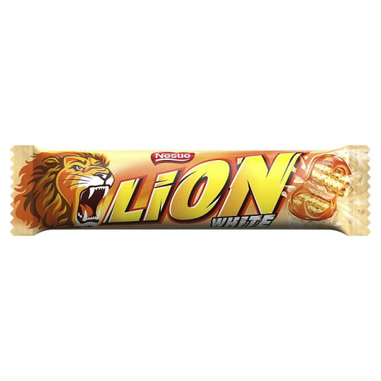 Lion White Nadziewany wafel z karmelem i płatkami pszennymi w białej polewie 42 g